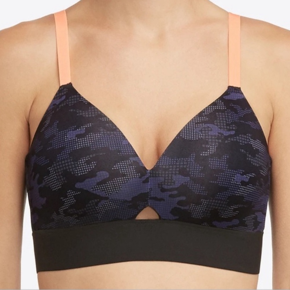 Spanx Sports Bra Large Mesh Panel Impact Black Blue Orange Camo Adjustable Large